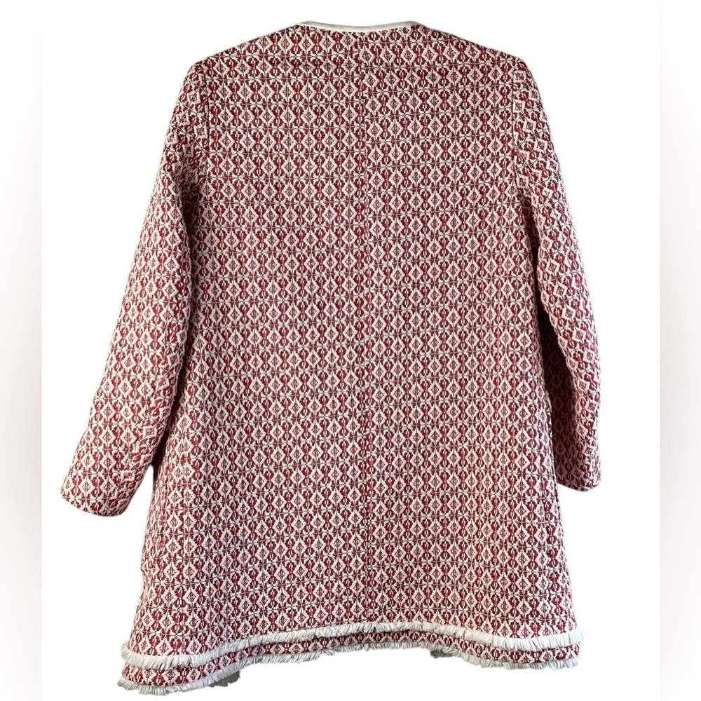 ZARA TWEED CARDIGAN JACKET Red and White Women's Coat Size Medium - Picture 2 of 9